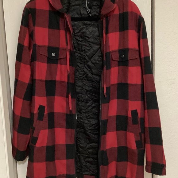 KR3W Men red plaid jacket with hood. M - Picture 2 of 4